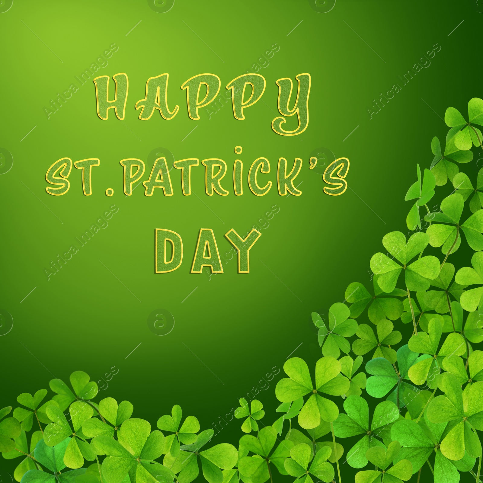 Image of Happy St. Patrick's Day. Clover leaves on green background