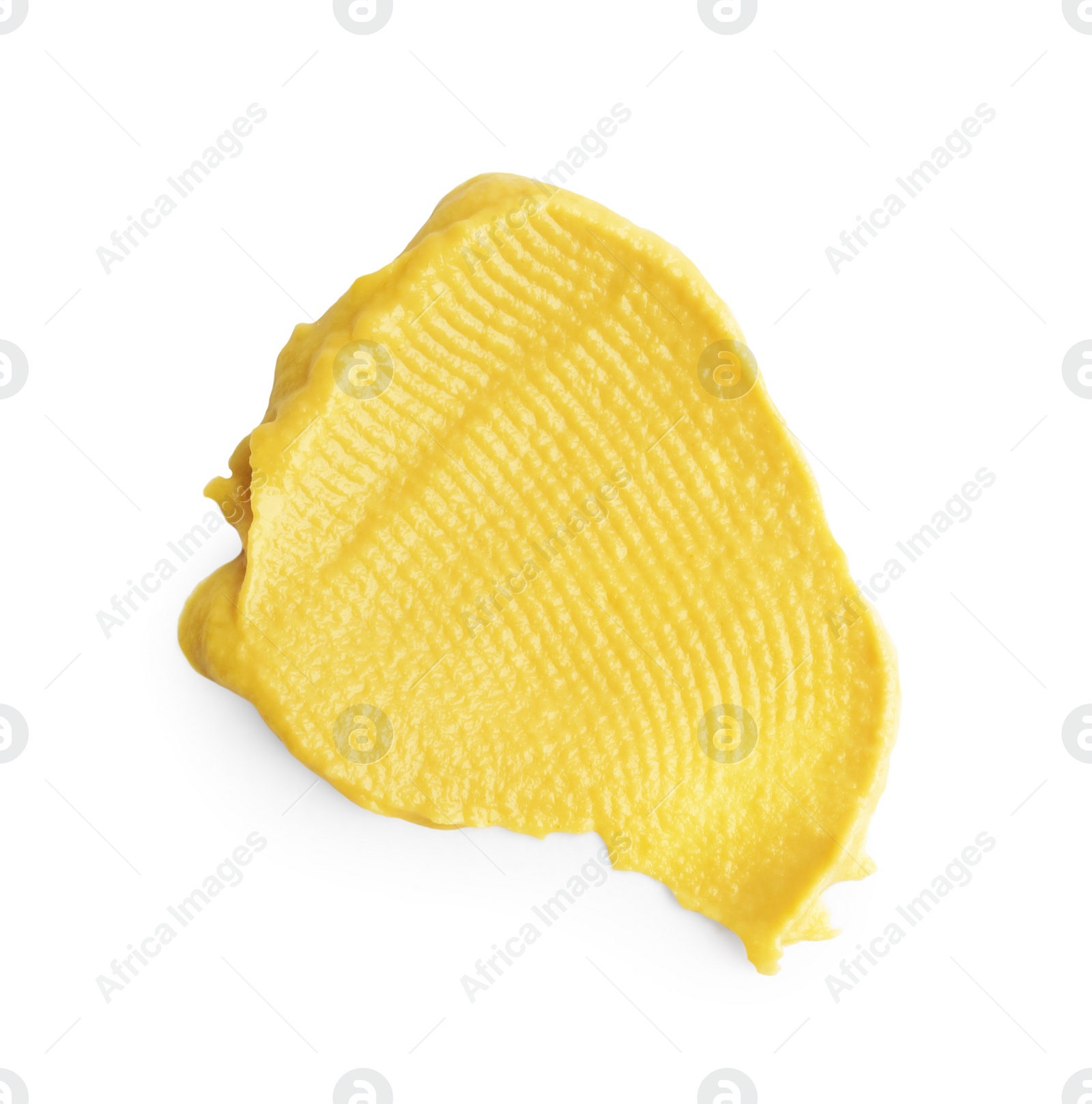 Photo of Smear of delicious mustard isolated on white, top view