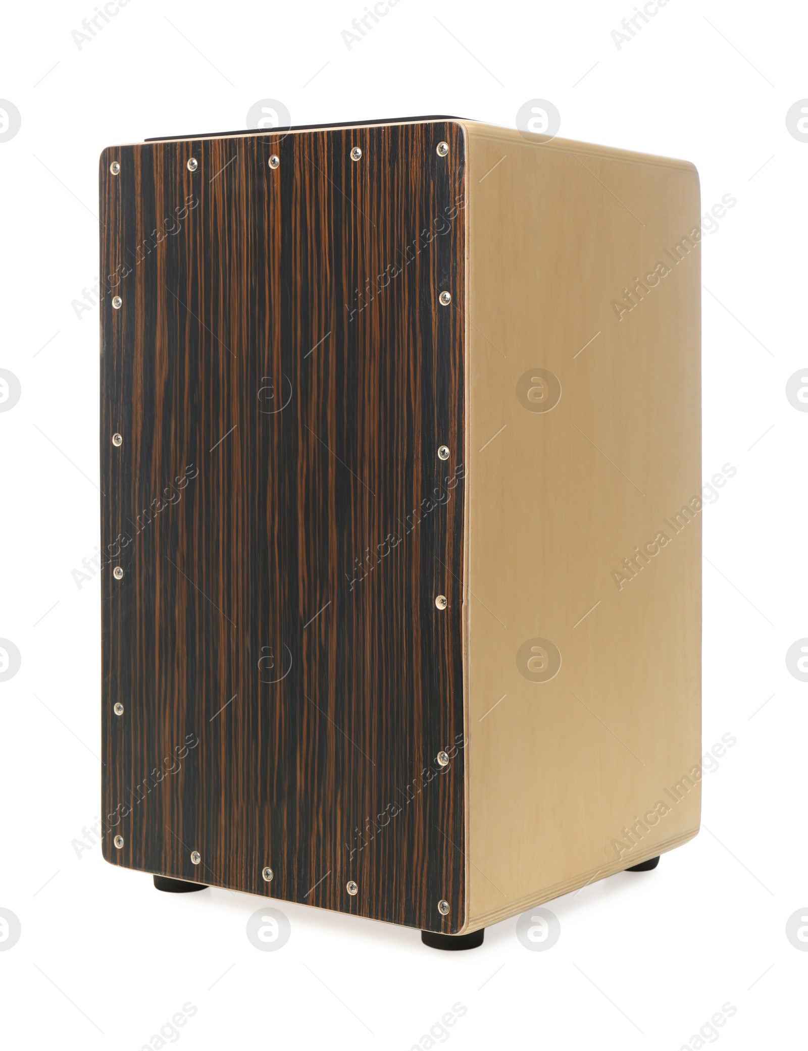 Photo of Cajon isolated on white. Percussion musical instrument