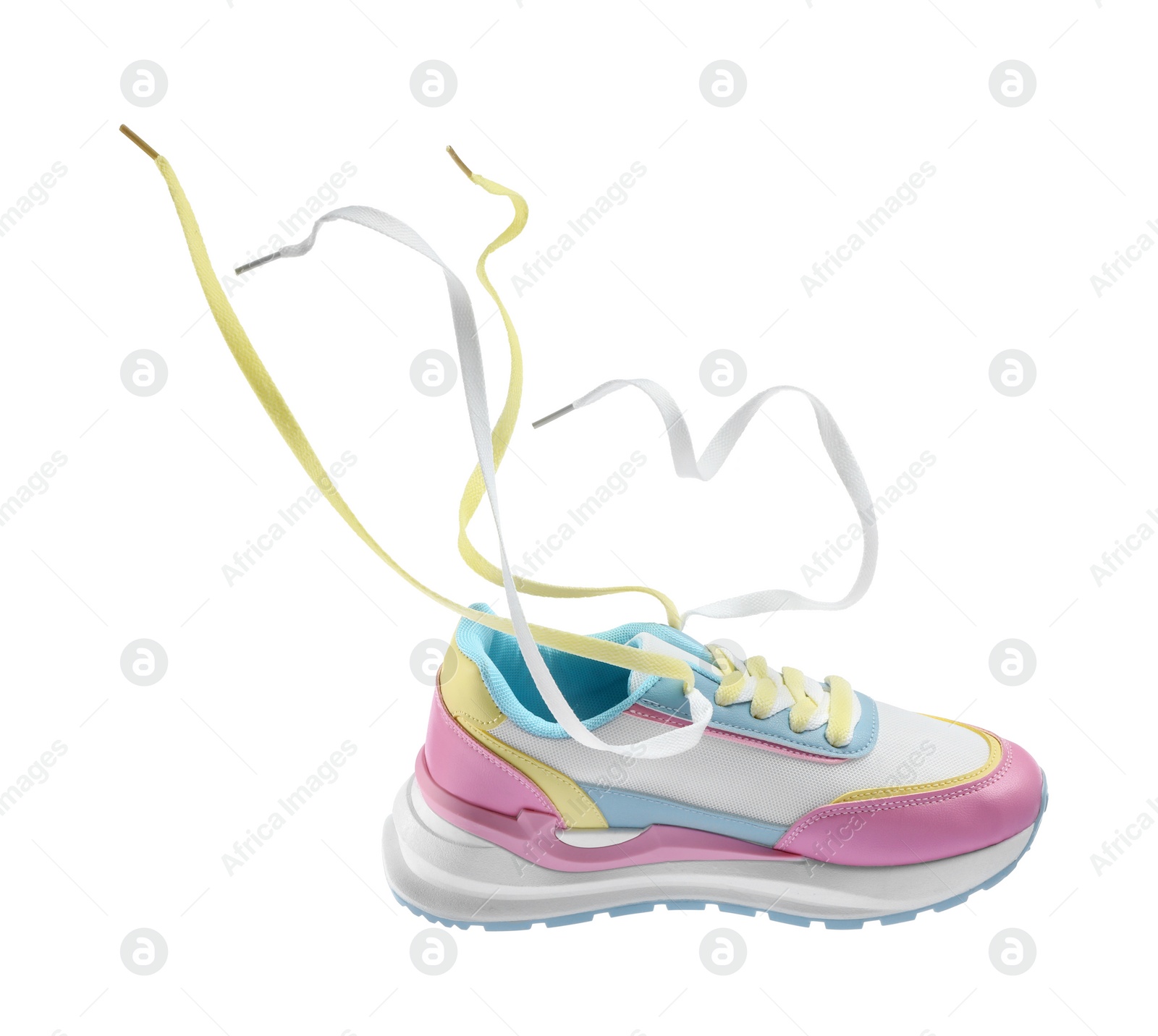 Photo of One stylish colorful sneakers isolated on white