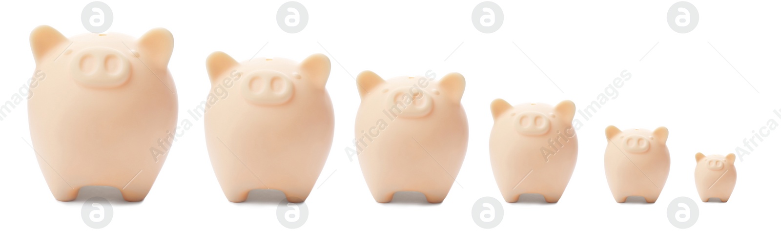 Set with ceramic piggy banks on white background. Banner design Image of Set with ceramic piggy banks on white background. Banner design
