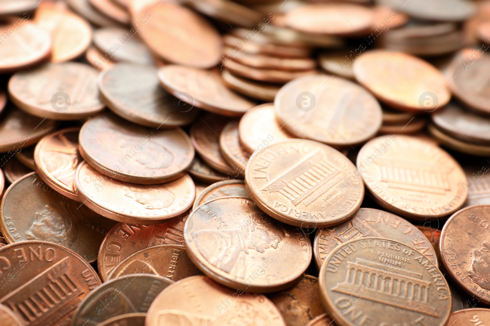 Photo of Pile of US coins as background, closeup