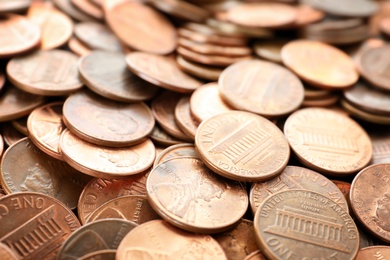 Pile of US coins as background, closeup