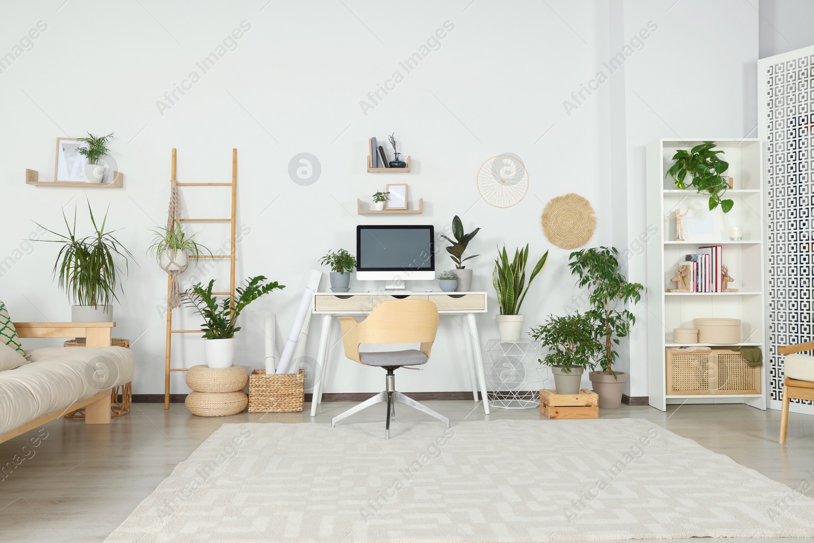 Photo of Stylish room interior with modern furniture and beautiful houseplants