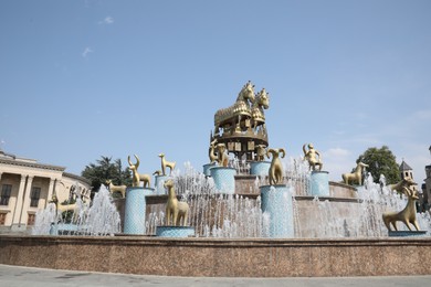 Kutaisi, Georgia - September 2, 2022: Picturesque view of beautiful Colchis fountain