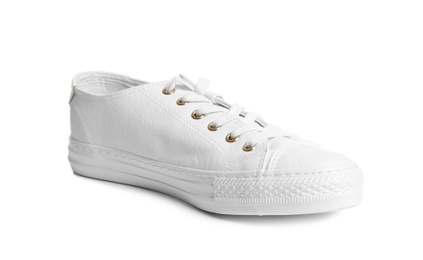 Photo of Stylish sneaker on white background. Trendy footwear