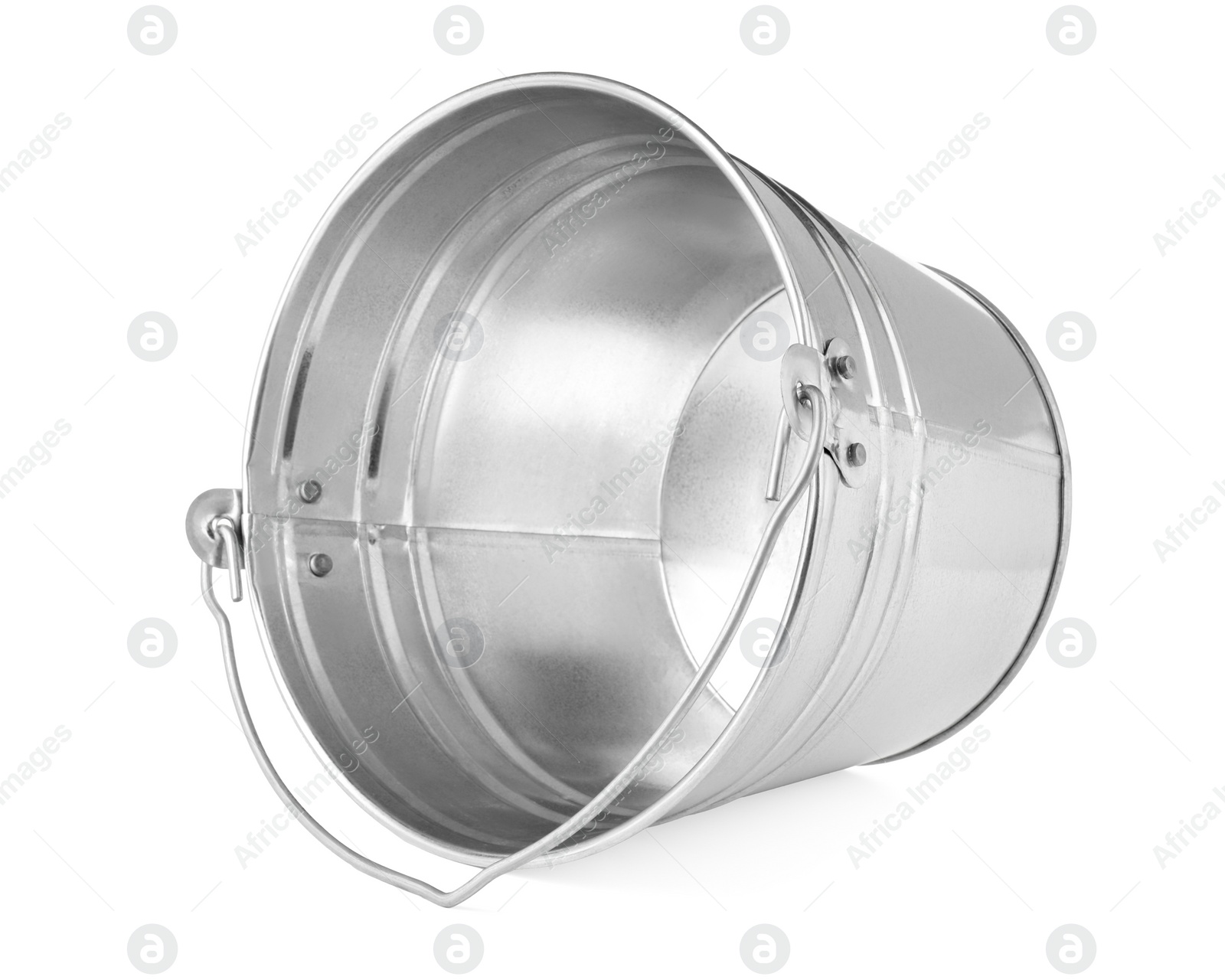 Photo of One shiny metal bucket isolated on white