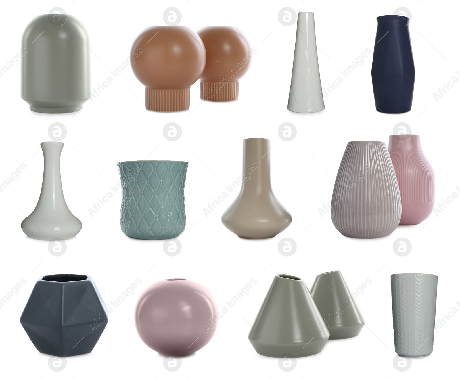 Image of Set of beautiful ceramic vases on white background 