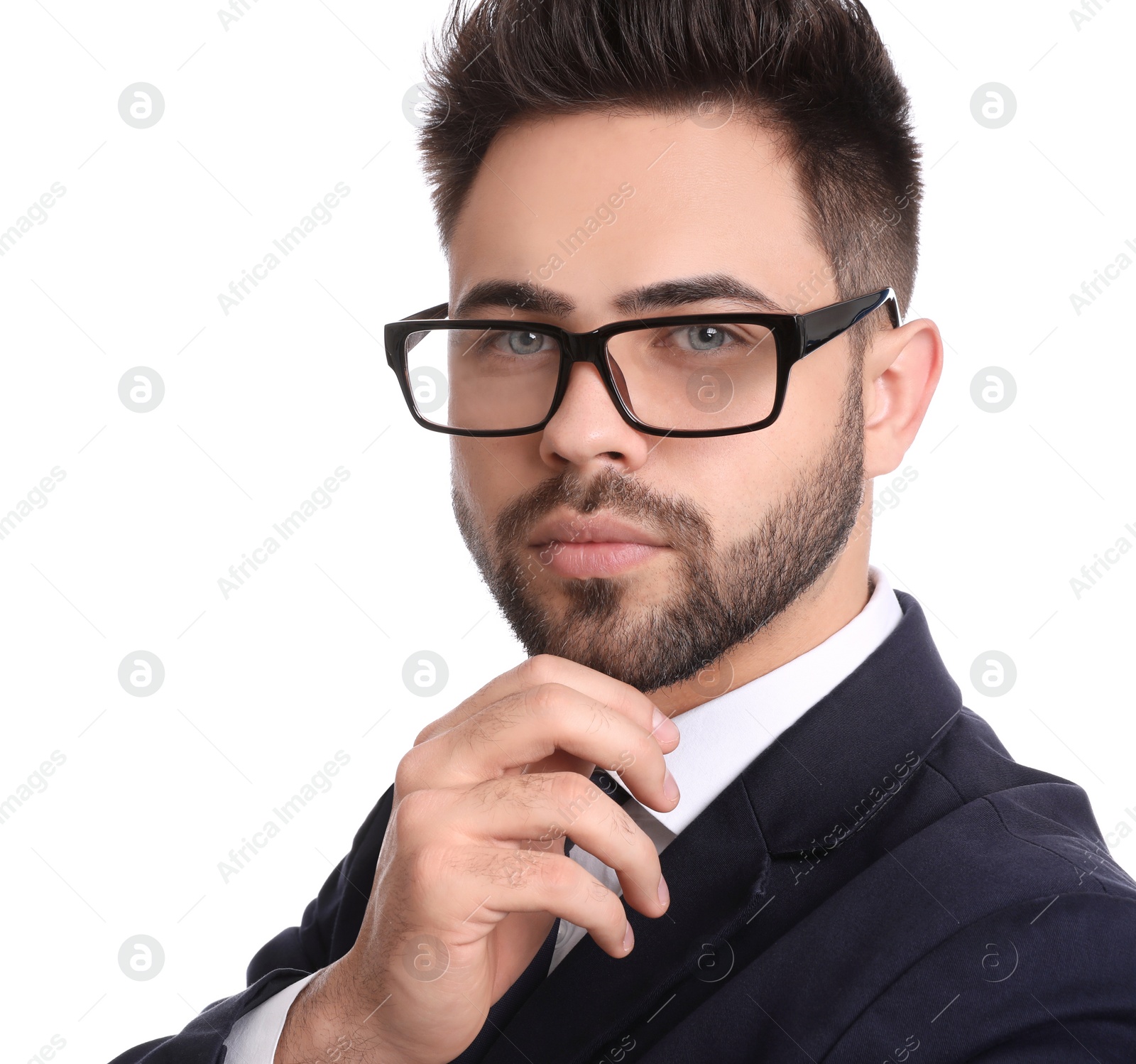 Photo of Portrait of young businessman on white background