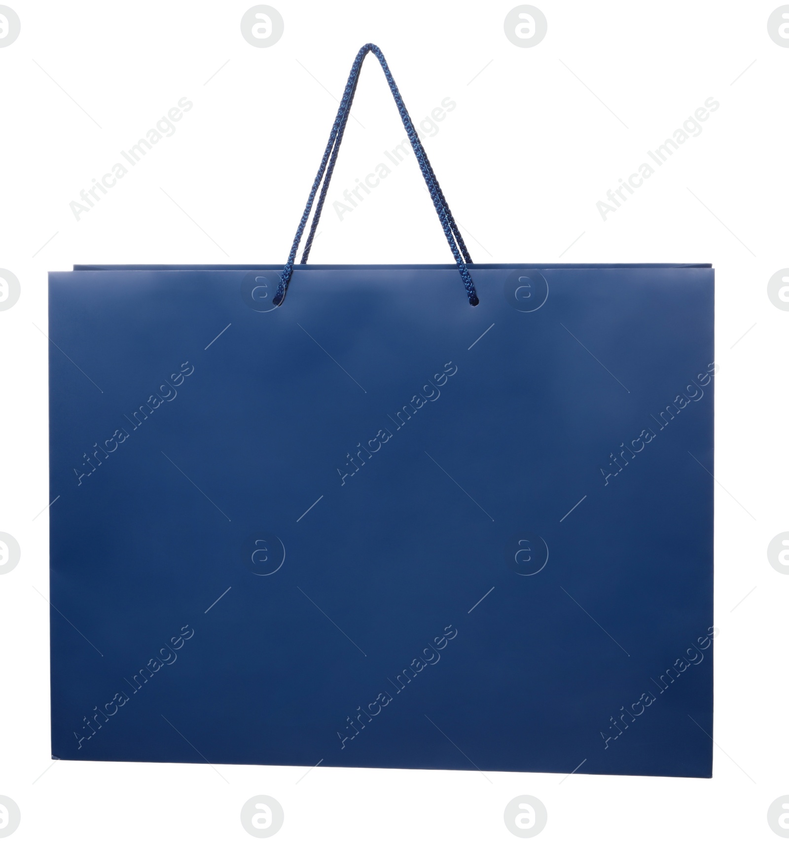 Photo of One blue shopping bag isolated on white