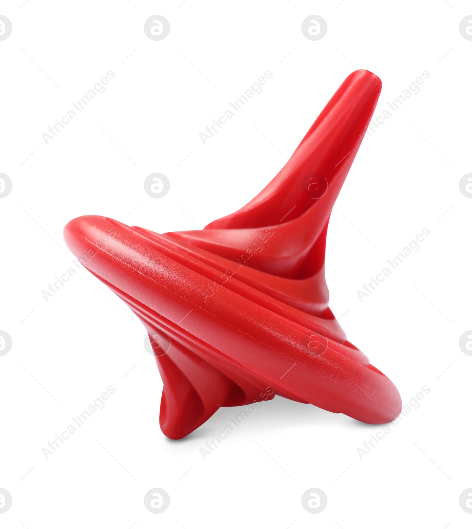 Photo of One red spinning top on white background