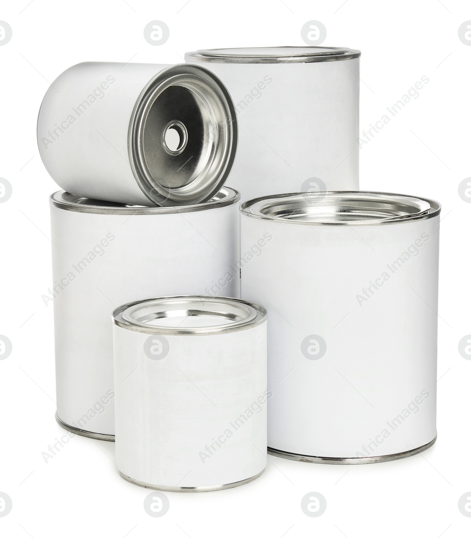 Photo of Closed blank cans of paint isolated on white