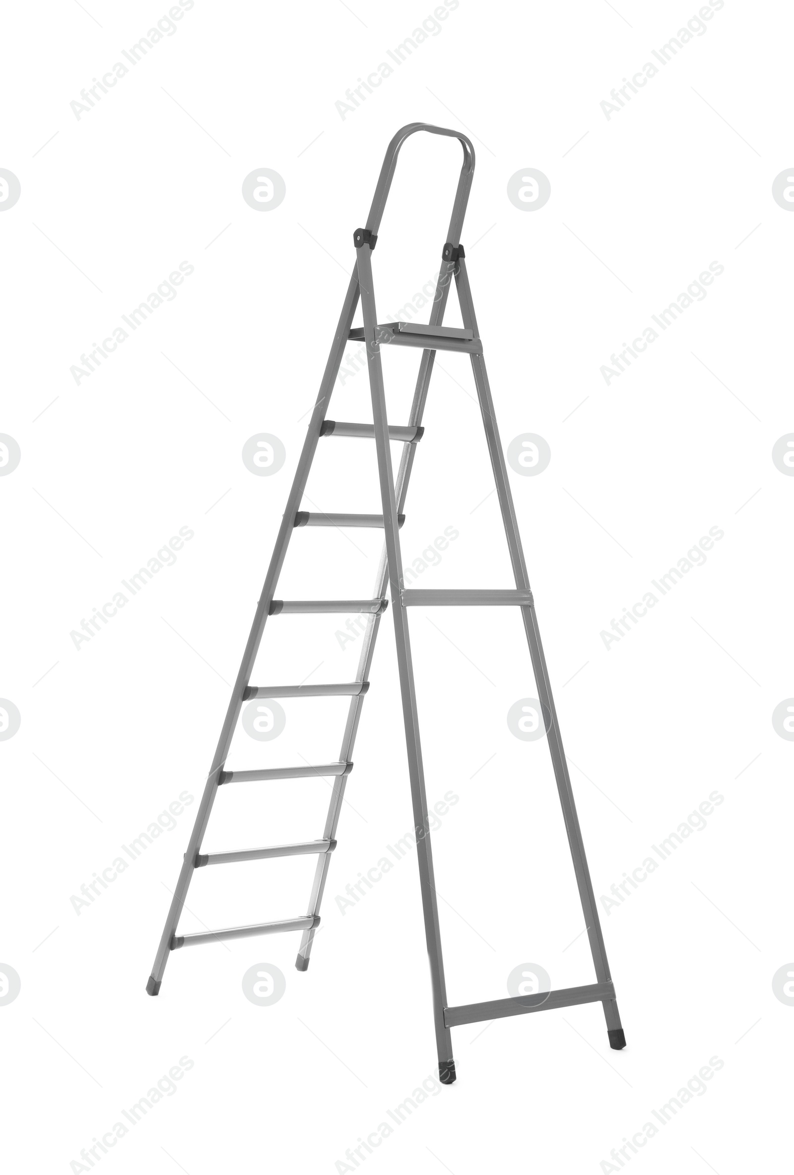 Photo of Modern metal stepladder isolated on white. Construction tool