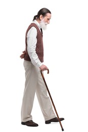 Photo of Senior man with walking cane on white background