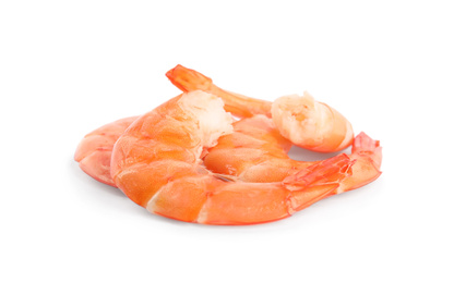 Delicious freshly cooked shrimps isolated on white