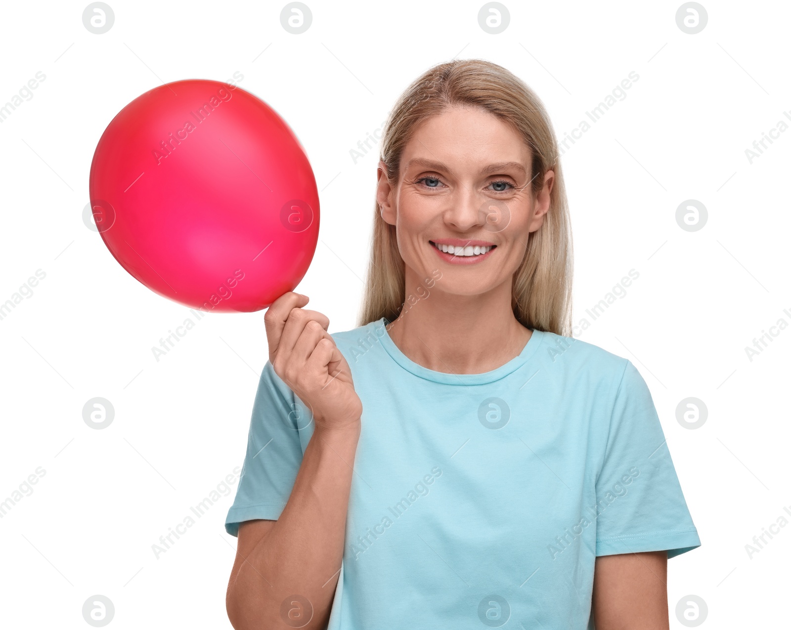Photo of Woman with air balloon on white background
