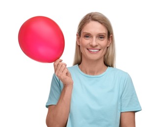 Woman with air balloon on white background