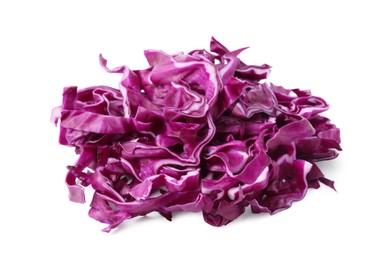 Photo of Pile of shredded red cabbage isolated on white
