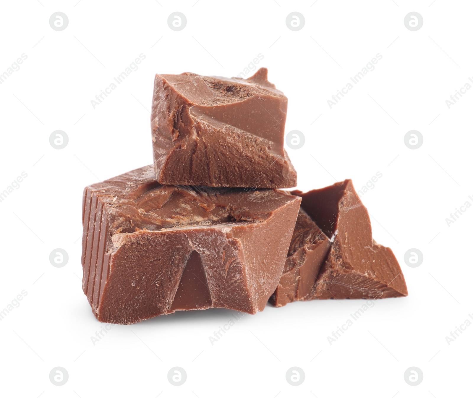 Photo of Pieces of tasty milk chocolate isolated on white