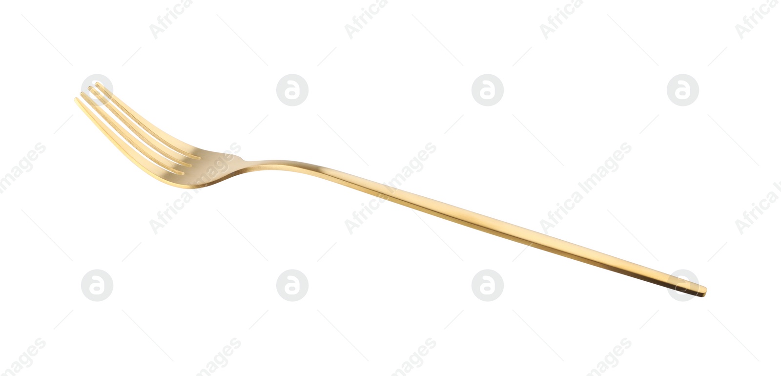 Photo of One shiny golden fork isolated on white