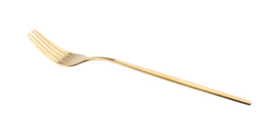 One shiny golden fork isolated on white