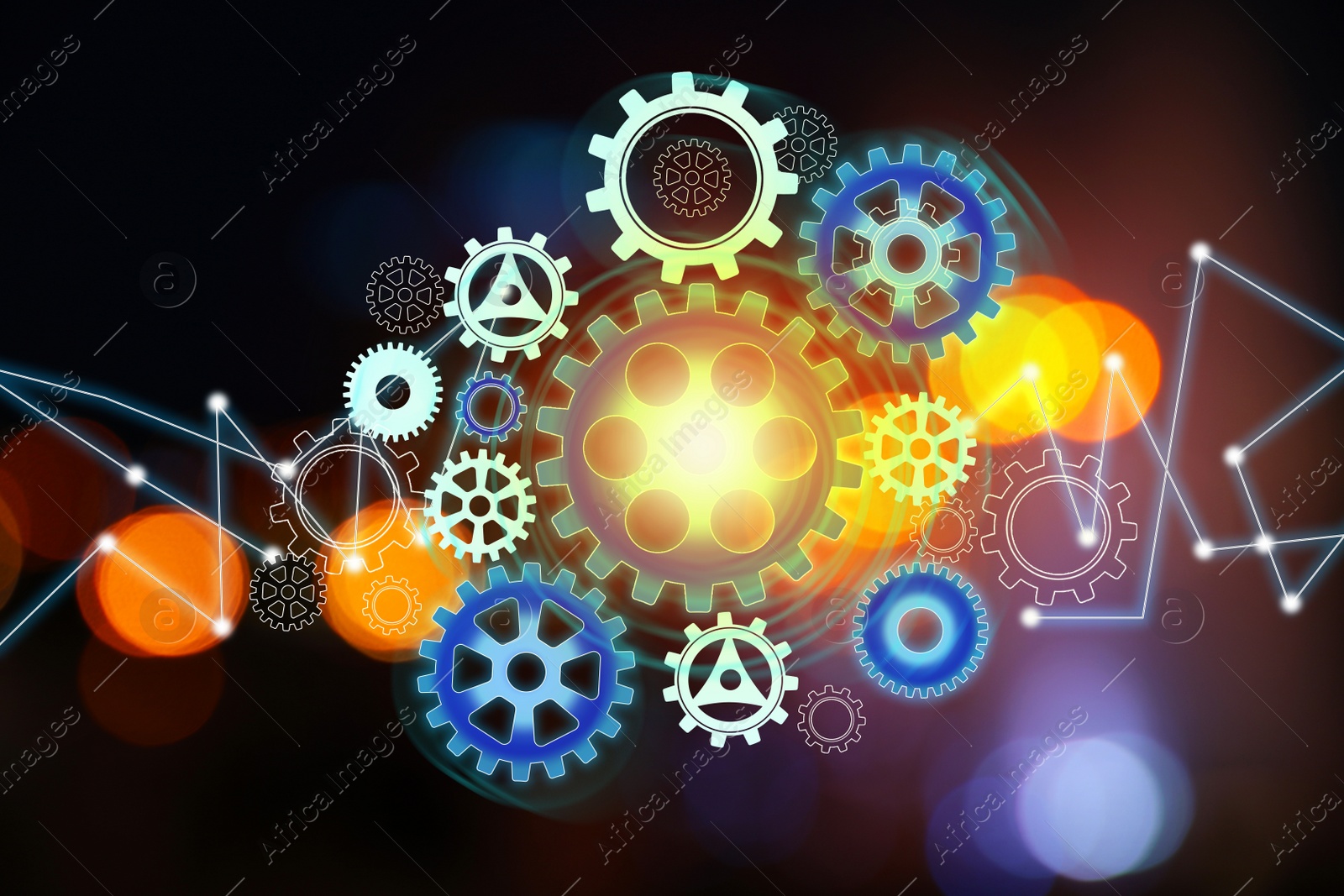 Illustration of  gear mechanism on color background