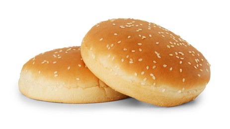 Two fresh hamburger buns isolated on white