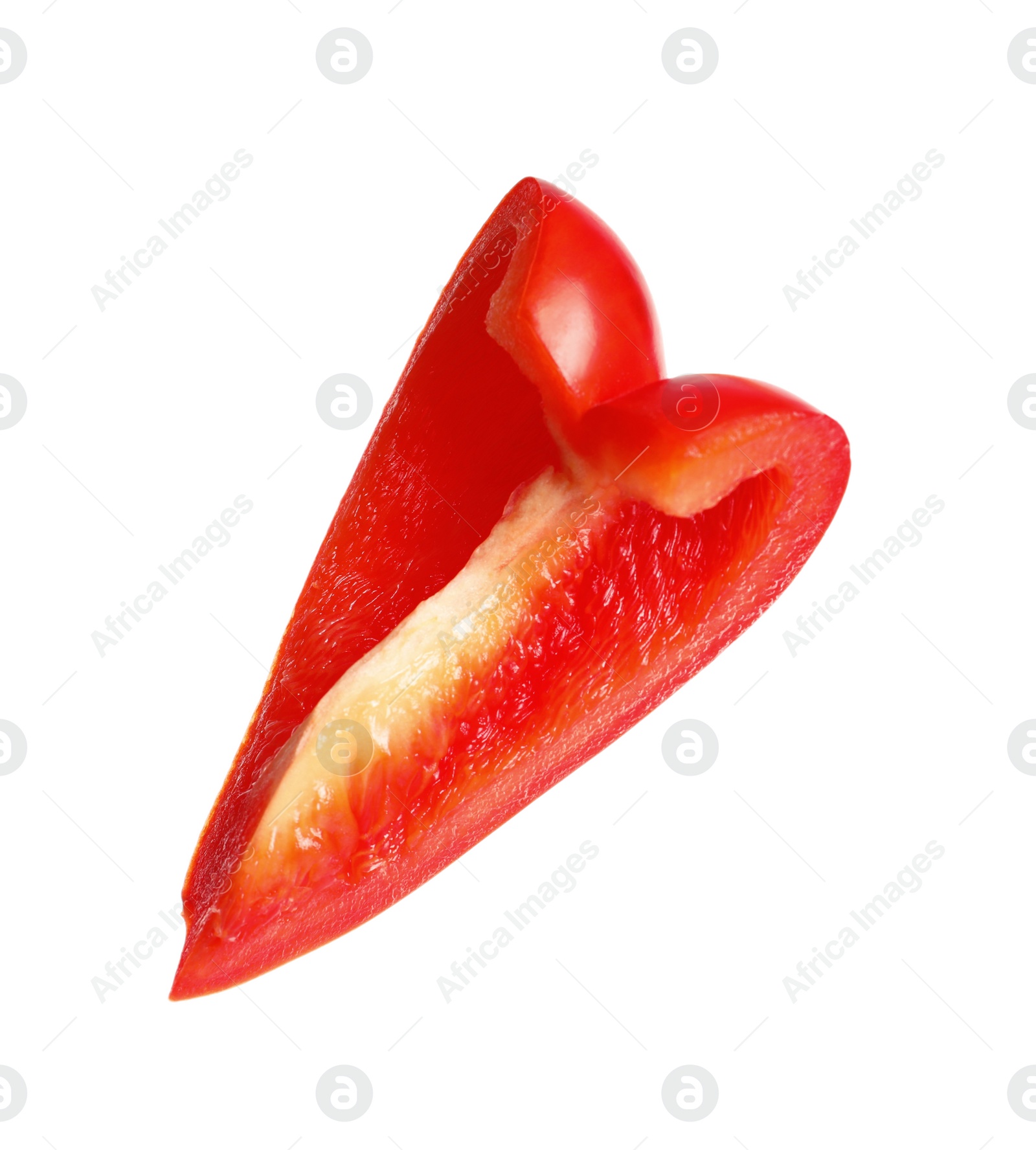 Photo of Slice of ripe red bell pepper on white background