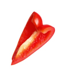 Slice of ripe red bell pepper on white background