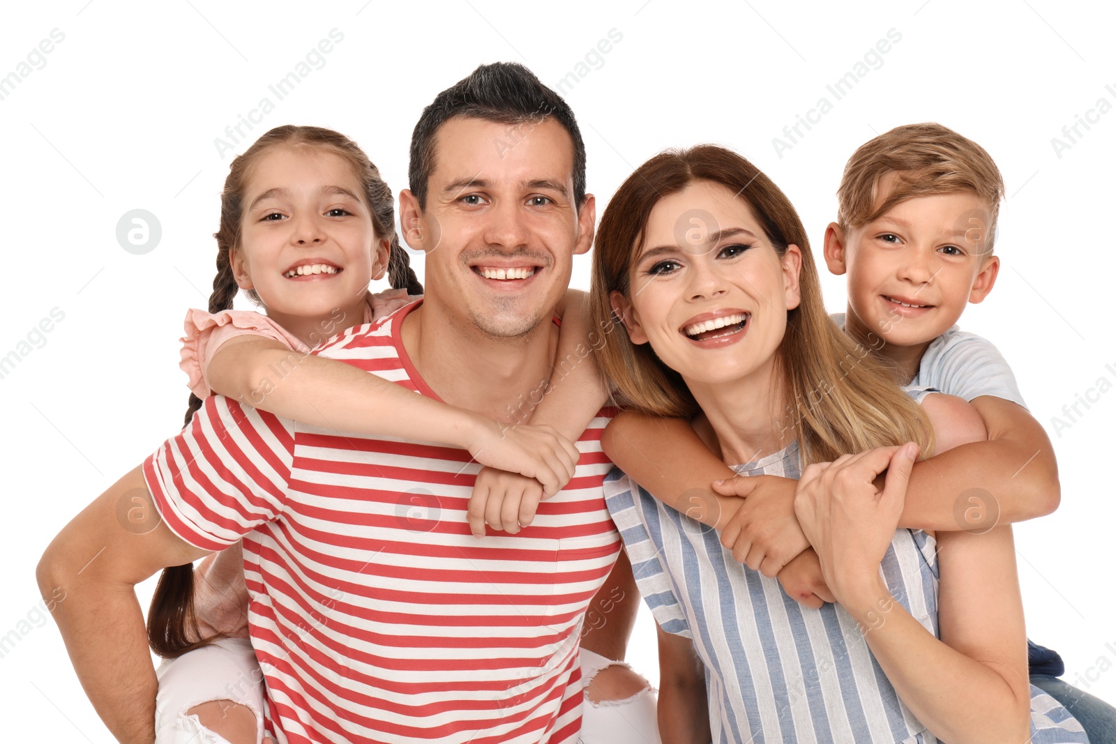 Photo of Happy family with children on white background