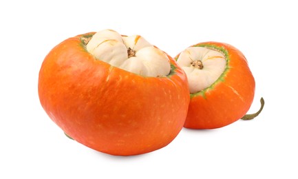 Photo of Two fresh ripe pumpkins isolated on white
