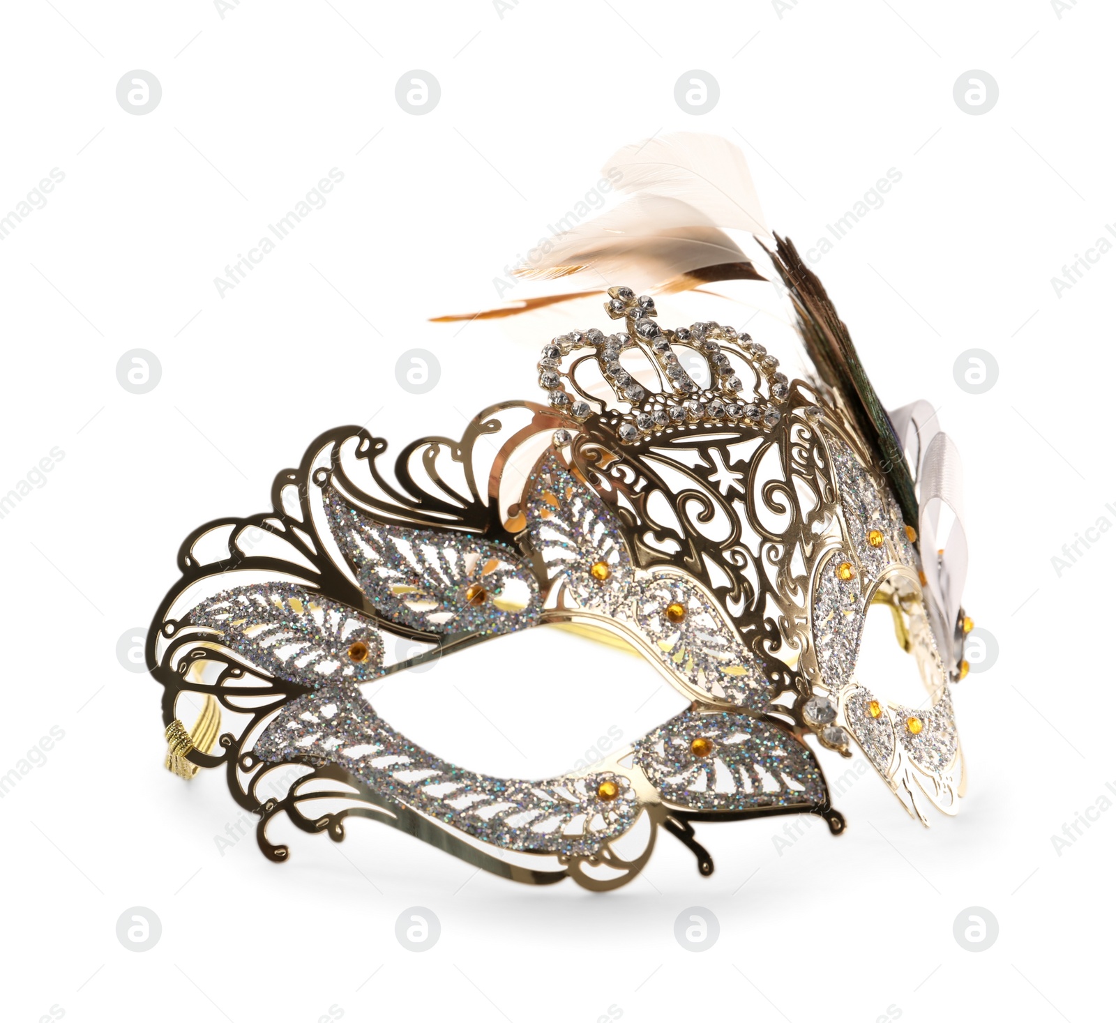 Photo of Beautiful carnival mask with feathers isolated on white