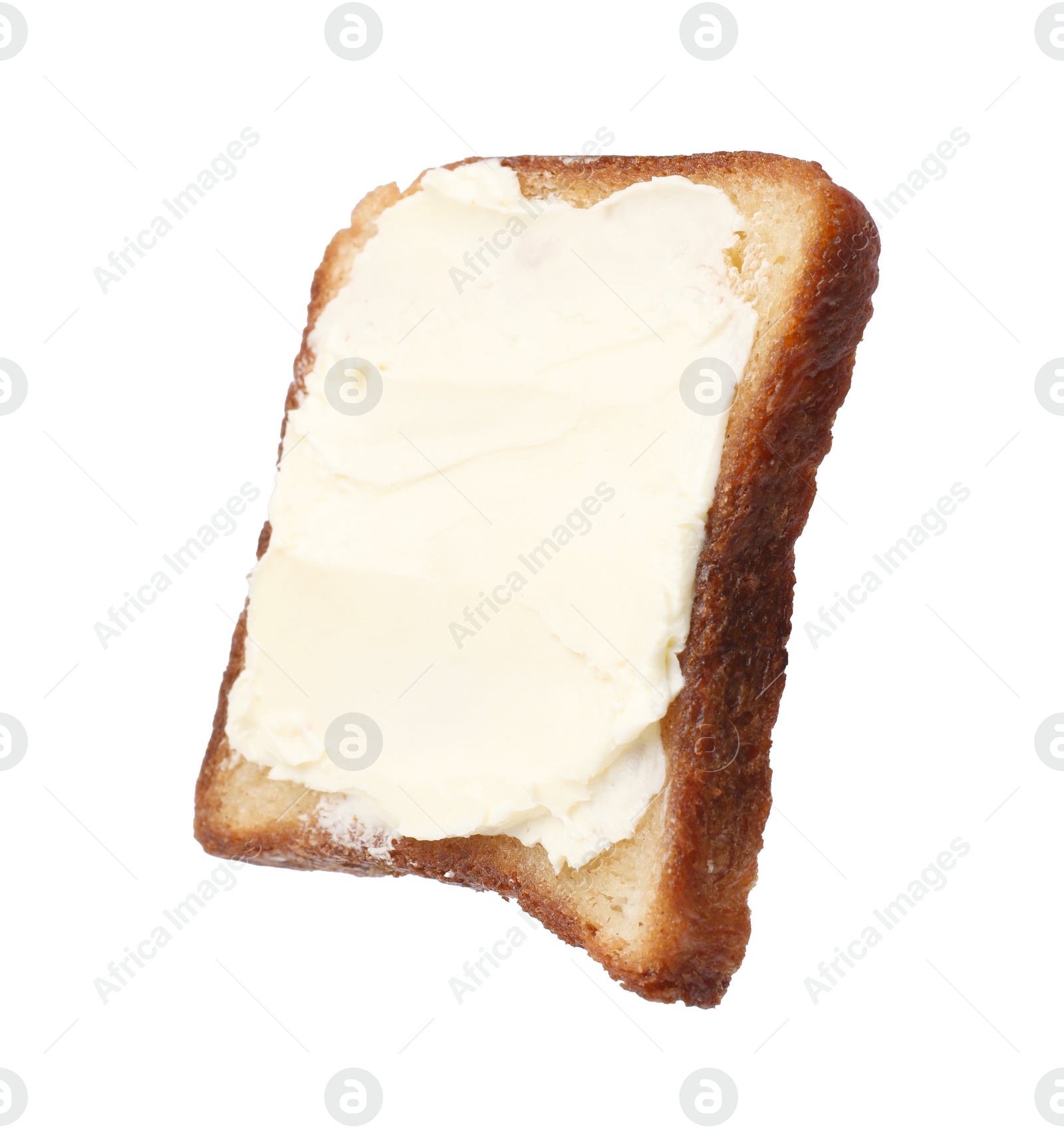 Photo of Piece of toasted bread with butter isolated on white