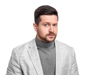 Photo of Handsome bearded businessman in suit on white background