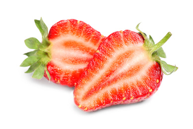 Photo of Cut fresh ripe strawberry isolated on white