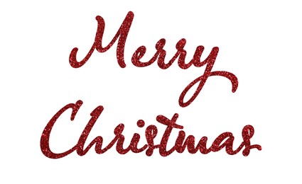 Glittery red text Merry Christmas on white background