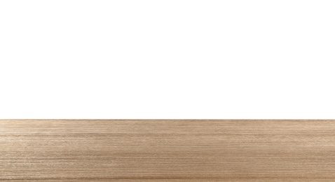 Empty wooden table on white background. Mockup for design