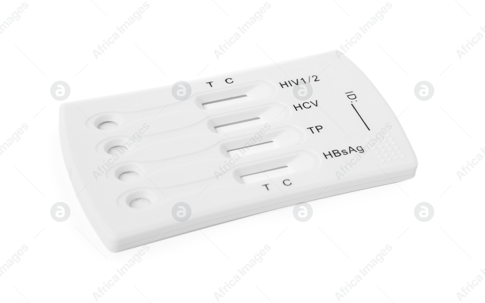 Photo of Disposable express test for hepatitis on white background