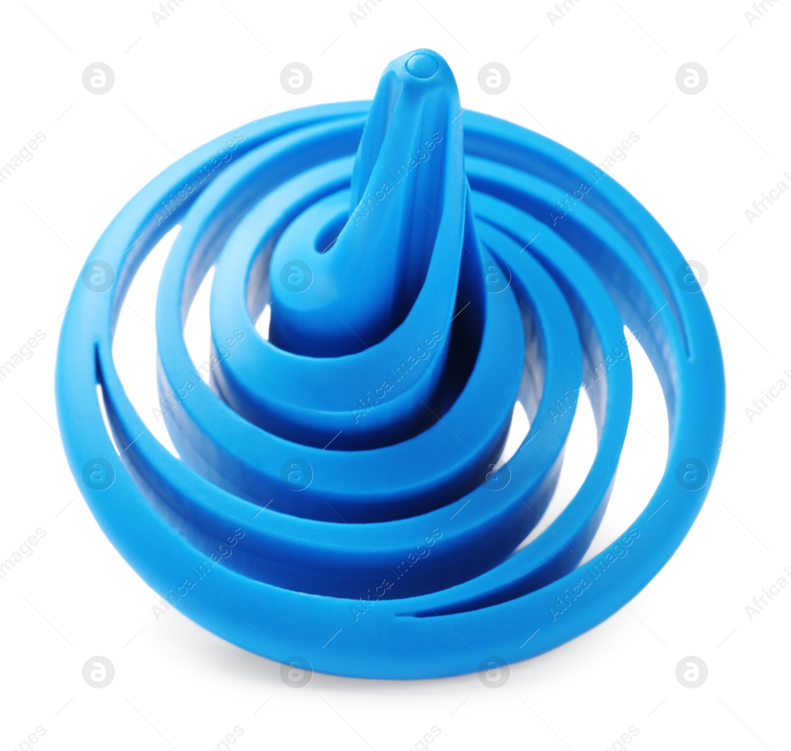 Photo of One blue spinning top isolated on white