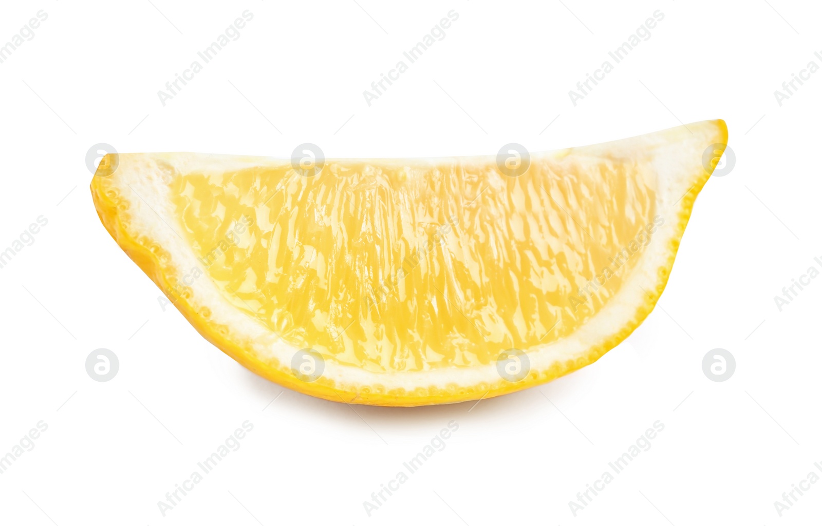 Photo of Slice of ripe lemon on white background