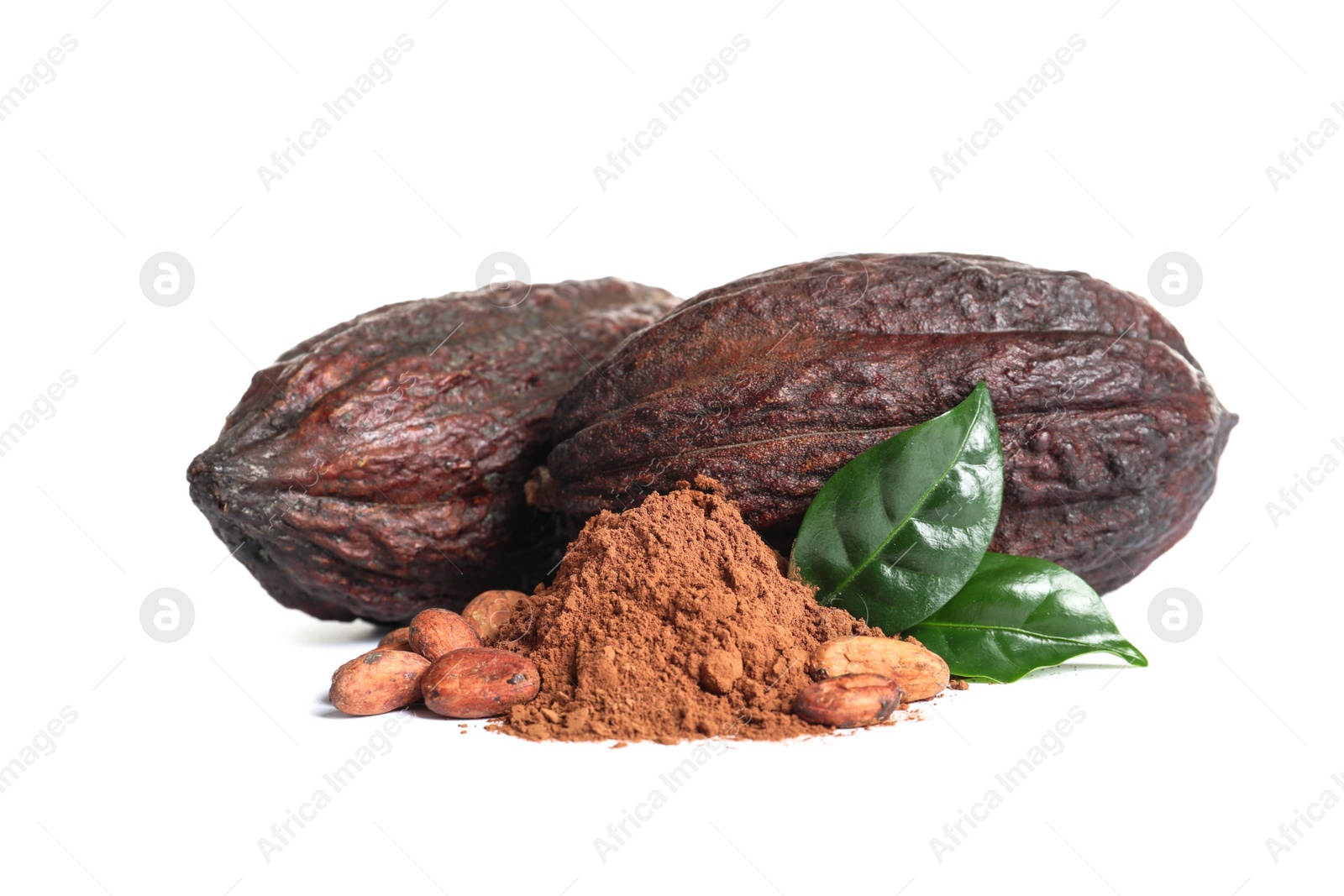 Photo of Composition with cocoa products on white background