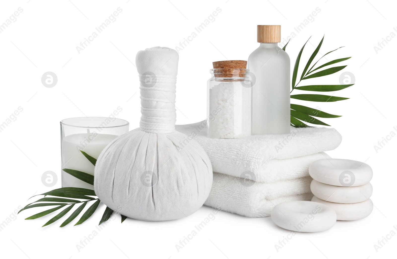 Photo of Beautiful composition with different spa products on white background