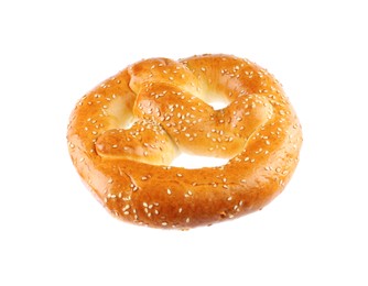 Tasty freshly baked pretzel isolated on white