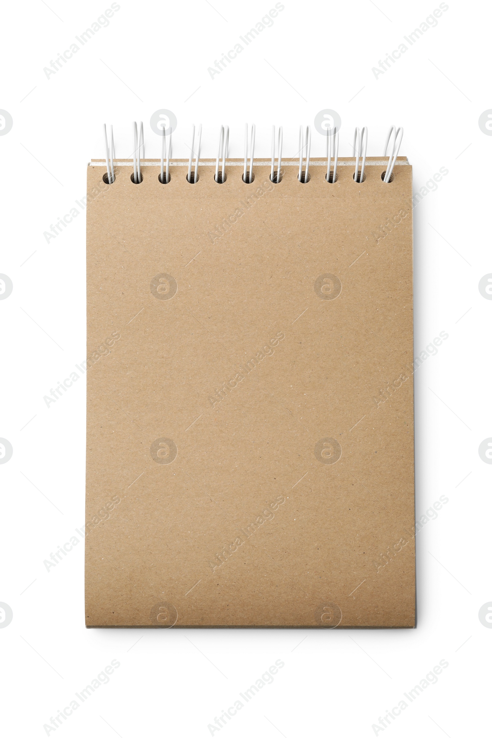 Photo of Stylish kraft notebook isolated on white, top view