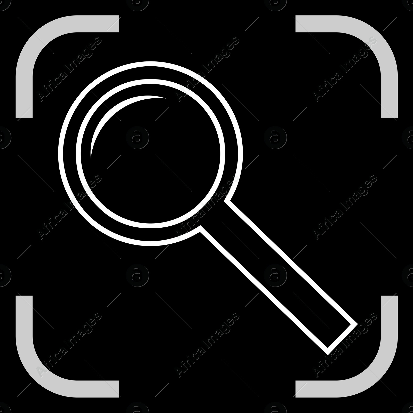 Image of Magnifying glass in frame, illustration on black background