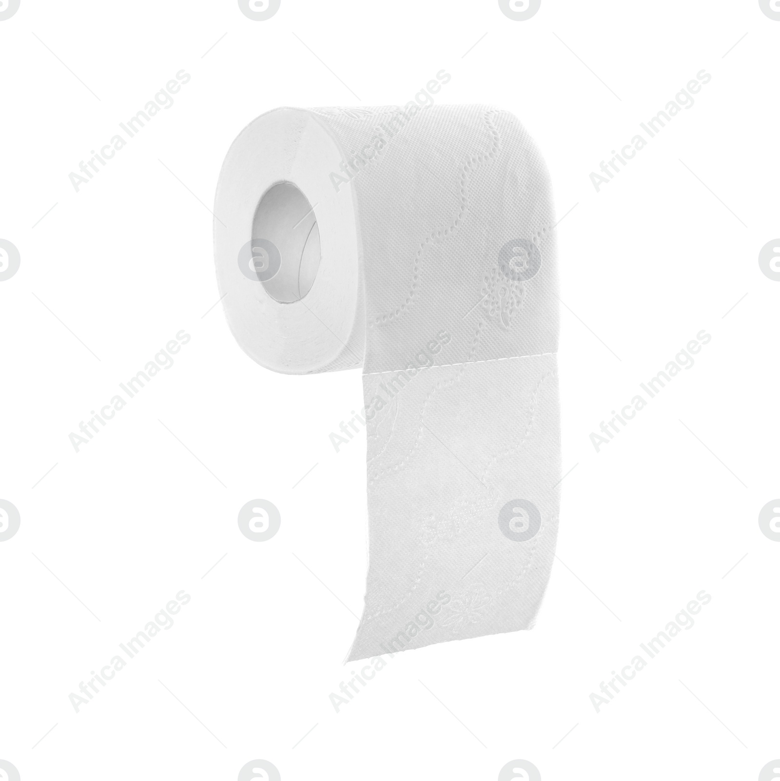 Photo of Toilet paper roll on white background. Personal hygiene