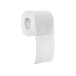 Photo of Toilet paper roll on white background. Personal hygiene