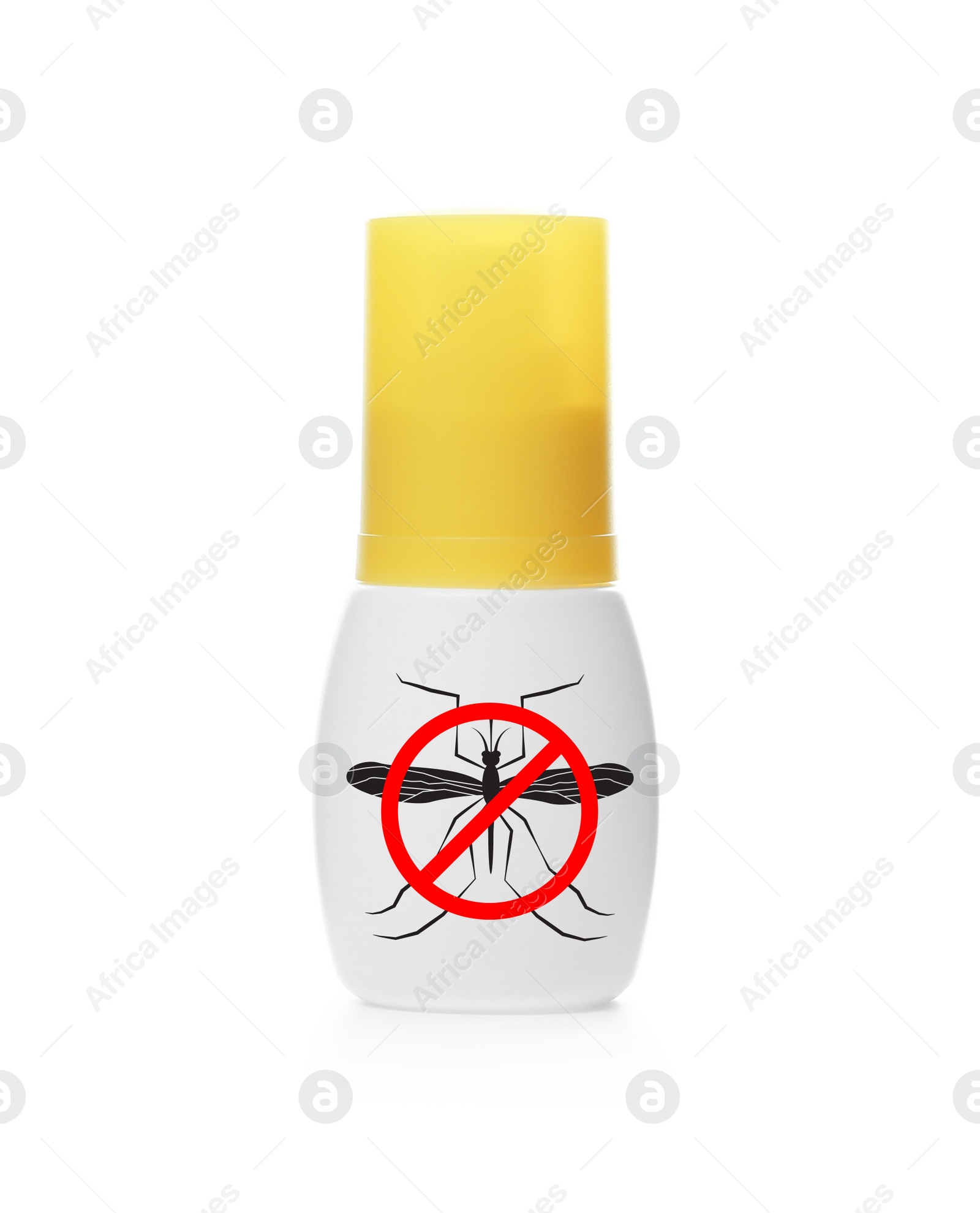 Image of Bottle of insect repellent on white background