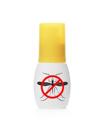 Image of Bottle of insect repellent on white background