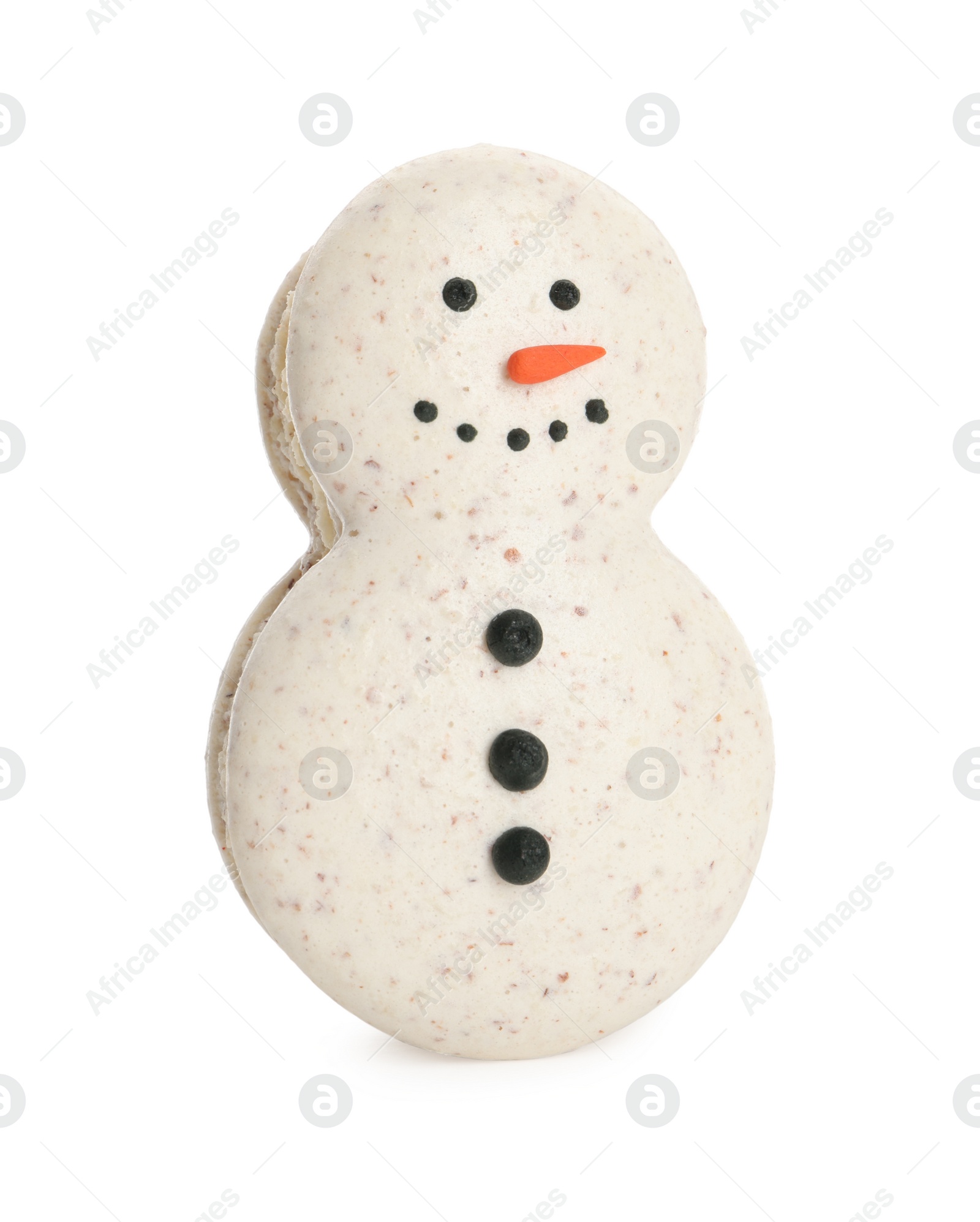 Photo of Beautiful snowman Christmas macaron isolated on white